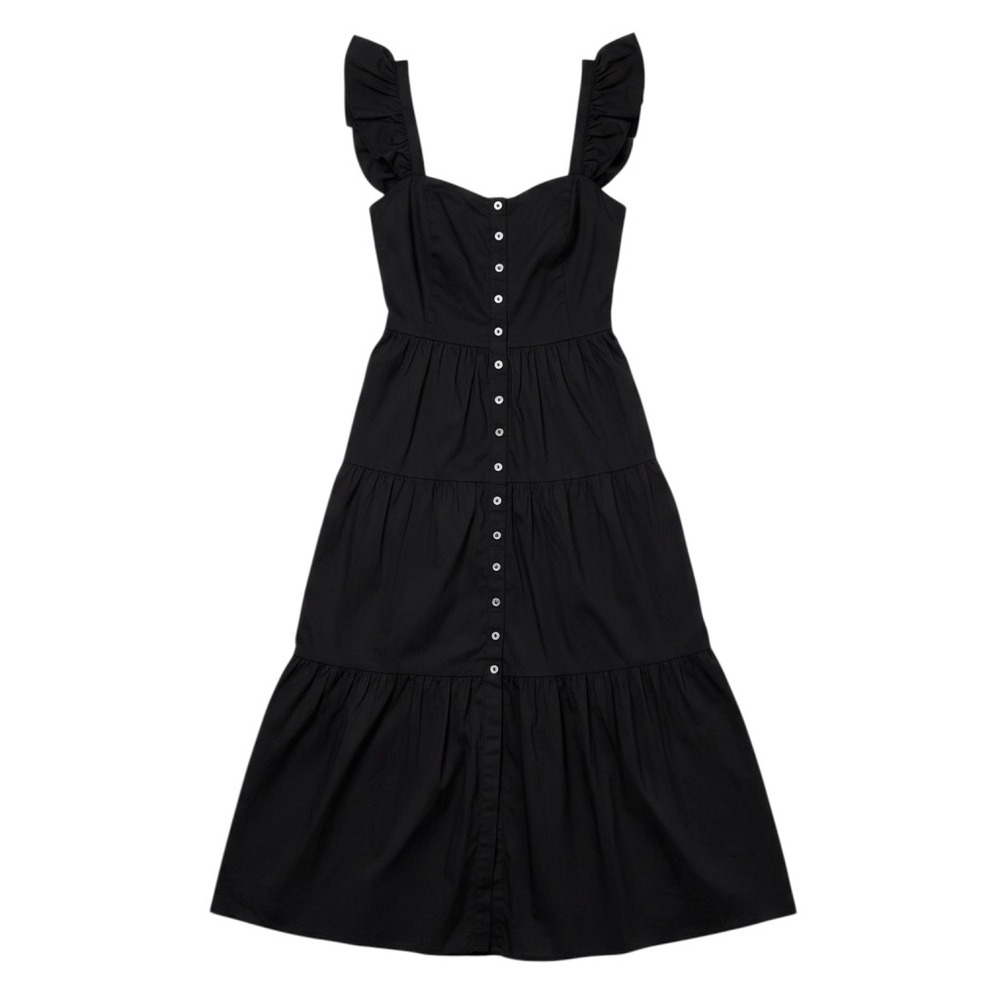 STAUD Wells Midi Dress‎ Women 10 Blue  exc.  Ruffle Tiered Button Front Poplin
